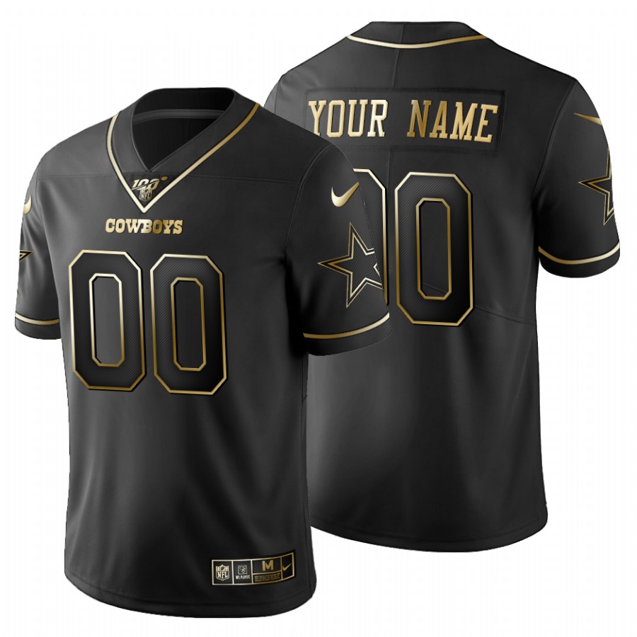 Dallas Cowboys Custom Men\'s Nike Black Golden Limited NFL 100 Jersey