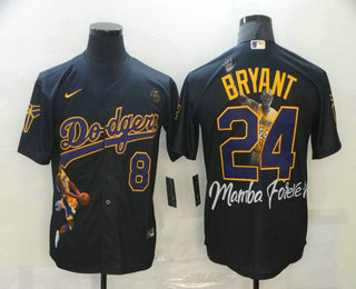 Men's Los Angeles Dodgers #8 #24 Kobe Bryant Black Gold Stitched ...