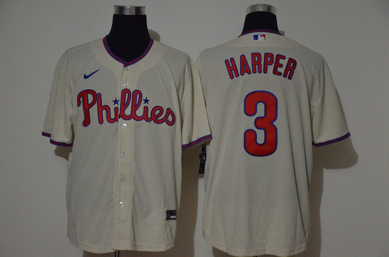 Men's Philadelphia Phillies #3 Bryce Harper Cream Stitched ...