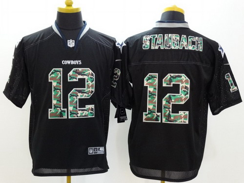 Nike Dallas Cowboys #12 Roger Staubach Black With Camo Elite Jersey