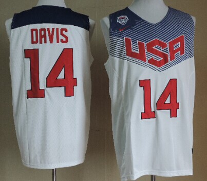 2014 FIBA Team USA #14 Anthony Davis Revolution 30 Swingman White Jersey