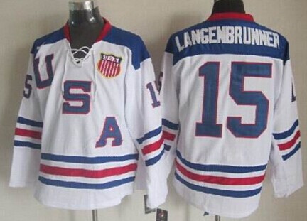 2010 Olympics USA #15 Jamie Langenbrunner White Jersey
