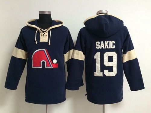 2014 Old Time Hockey Quebec Nordiques #19 Joe Sakic Navy Blue Hoodie