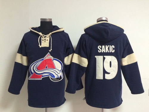 2014 Old Time Hockey Colorado Avalanche #19 Joe Sakic Navy Blue Hoodie