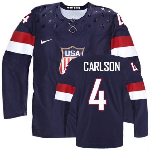 2014 Olympics USA #4 John Carlson Navy Blue Jersey