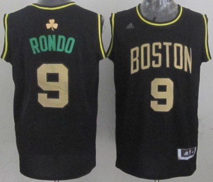 اومو سائل Boston Celtics #9 Rajon Rondo All Black With Gold Jersey اومو سائل