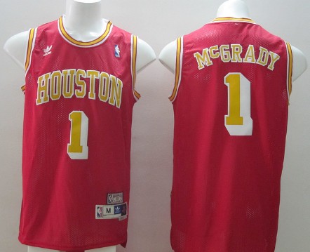 Houston Rockets #1 Tracy McGrady Red With Gold Swingman Throwback Jersey 