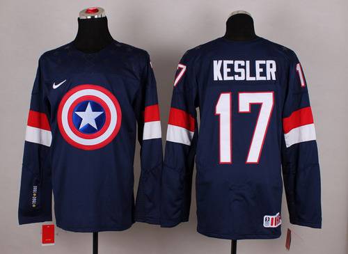 2015 Men's Team USA #17 Ryan Kesler Captain America Fashion Navy Blue Jersey