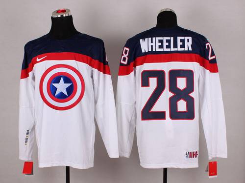 2015 Men's Team USA #28 Blake Wheeler Captain America Fashion White Jersey