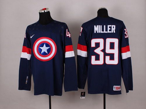 2015 Men's Team USA #39 Ryan Miller Captain America Fashion Navy Blue Jersey