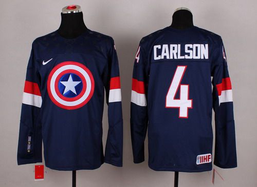 2015 Men's Team USA #4 John Carlson Captain America Fashion Navy Blue Jersey