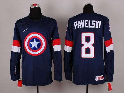 2015 Men's Team USA #8 Joe Pavelski Captain America Fashion Navy Blue Jersey