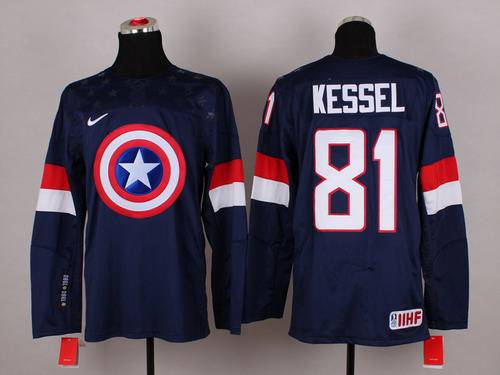 2015 Men's Team USA #81 Phil Kessel Captain America Fashion Navy Blue Jersey