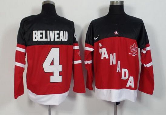 2014-15 Men's Team Canada #4 Jean Beliveau Retired Player Red 100TH Anniversary Jersey