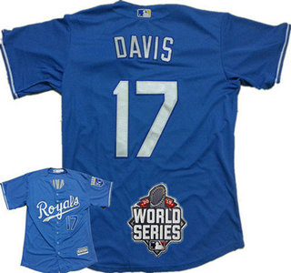 Men's Kansas City Royals #17 Wade Davis Light Blue Alternate Baseball Jersey With 2015 World Series Patch