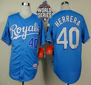 Men's Kansas City Royals #40 Kelvin Herrera Light Blue Alternate Baseball Jersey With 2015 World Series Patch