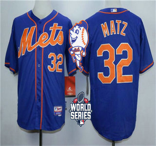 Men's New York Mets #32 Steven Matz Royal Blue Orange Cool Base Jersey with 2015 World Series Participant Patch