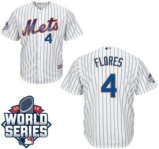 Men's New York Mets #4 Wilmer Flores Home Authentic Cool Base Jersey with 2015 World Series Participant Patch