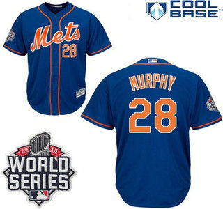 New York Mets 2015 Cool Base #28 Daniel Murphy Alternate Home Blue Orange Jersey with 2015 World Series Patch