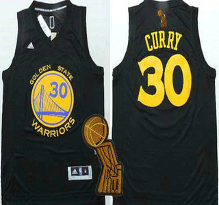 Golden State Warriors #30 Stephen Curry Revolution 30 Swingman All Black Jersey With 2015 Finals Champions Patch