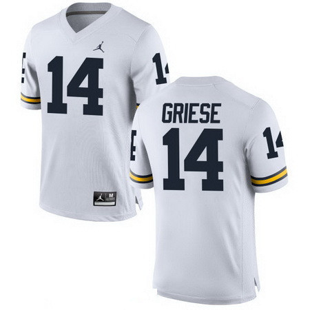 Men's Michigan Wolverines #14 Brian Griese Retired White Stitched College Football Brand Jordan NCAA Jersey