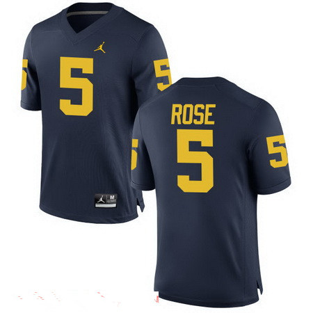 Men's Michigan Wolverines #5 Jalen Rose Retired Navy Blue Stitched College Football Brand Jordan NCAA Jersey