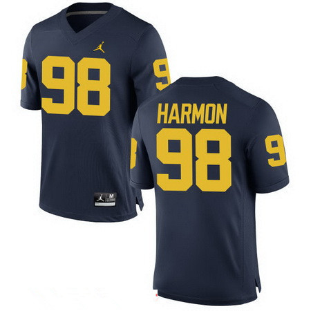 Men's Michigan Wolverines #98 Tom Harmon Retired Navy Blue Stitched College Football Brand Jordan NCAA Jersey