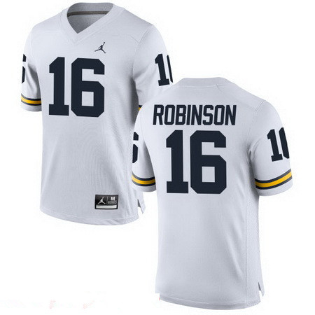 Men's Michigan Wolverines #16 Denard Robinson Retired White Stitched College Football Brand Jordan NCAA Jersey