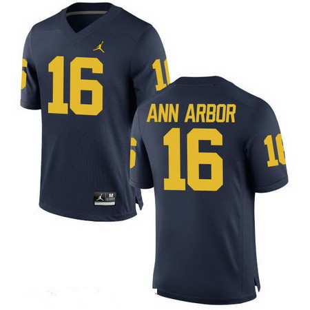 Men's Michigan Wolverines #16 Ann Arbor Navy Blue Navy Blue Stitched College Football Brand Jordan NCAA Jersey