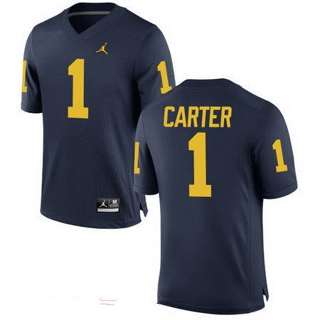Men's Michigan Wolverines #1 Anthony Carter Retired Navy Blue Stitched College Football Brand Jordan NCAA Jersey