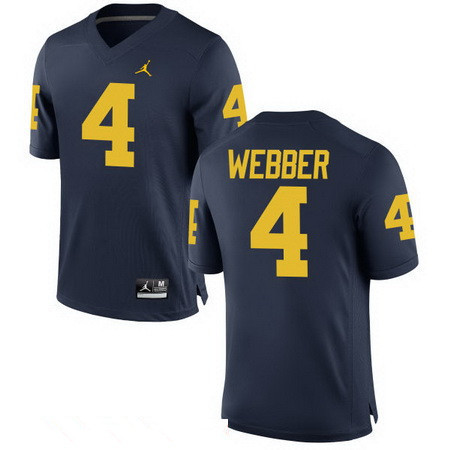 Men's Michigan Wolverines #4 Chirs Webber Retired Navy Blue Stitched College Football Brand Jordan NCAA Jersey