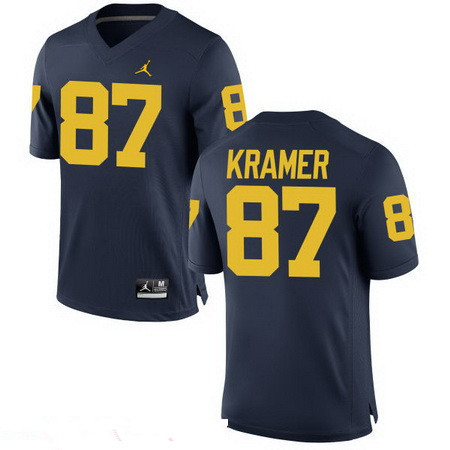 Men's Michigan Wolverines #87 Ron Kramer Retired Navy Blue Stitched College Football Brand Jordan NCAA Jersey
