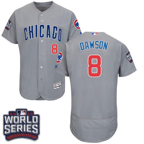 Cubs #8 Andre Dawson Grey Flexbase Authentic Collection Road 2016 World Series Bound Stitched MLB Jersey