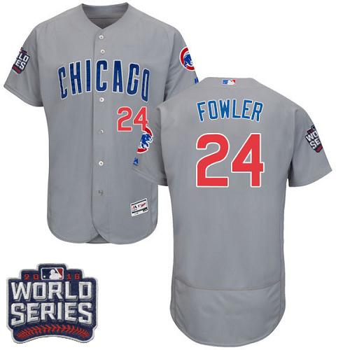 Cubs #24 Dexter Fowler Grey Flexbase Authentic Collection Road 2016 World Series Bound Stitched MLB Jersey