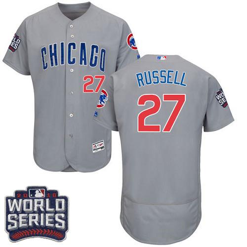 Cubs #27 Addison Russell Grey Flexbase Authentic Collection Road 2016 World Series Bound Stitched MLB Jersey