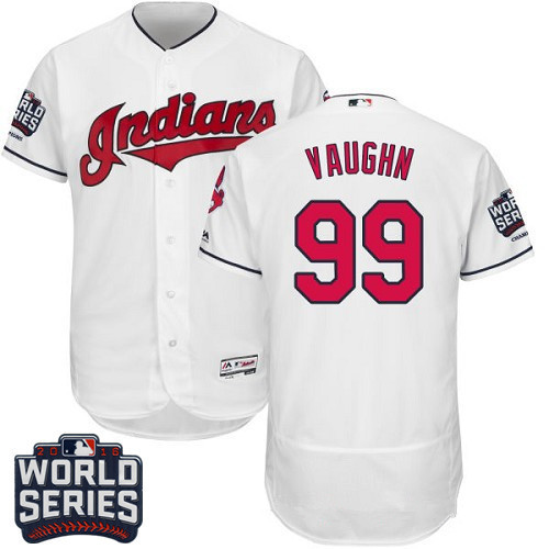 Men's Cleveland Indians #99 Ricky Vaughn White Home 2016 World Series Patch Stitched MLB Majestic Flex Base Jersey