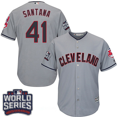 Men's Cleveland Indians #41 Carlos Santana Gray Road 2016 World Series Patch Stitched MLB Majestic Cool Base Jersey