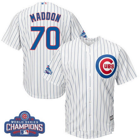 Men's Chicago Cubs #70 Joe Maddon Majestic White Home 2016 World Series Champions Team Logo Patch Jersey