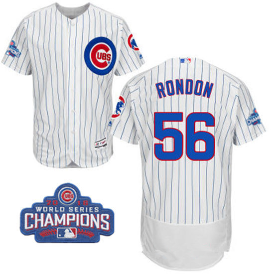 Men's Chicago Cubs #56 Hector Rondon White Home Majestic Flex Base 2016 World Series Champions Patch Jersey