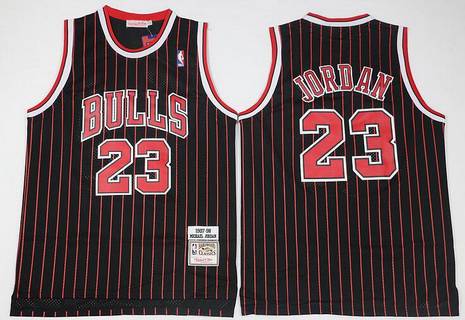 Chicago Bulls #23 Michael Jordan 1997-98 Black Pinstripe Hardwood Classics Soul Swingman Throwback Jersey