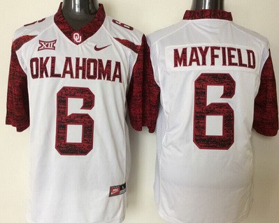 Men's Oklahoma Sooners #6 Baker Mayfield White 2016 College Football Nike Jersey