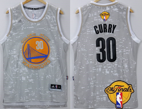 Men's Golden State Warriors #30 Stephen Curry Gray City Lights 2016 The NBA Finals Patch Jersey