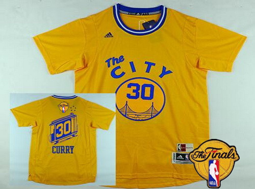 Men's Golden State Warriors #30 Stephen Curry 2015-16 Retro Yellow Short-Sleeve 2016 The NBA Finals Patch Jersey