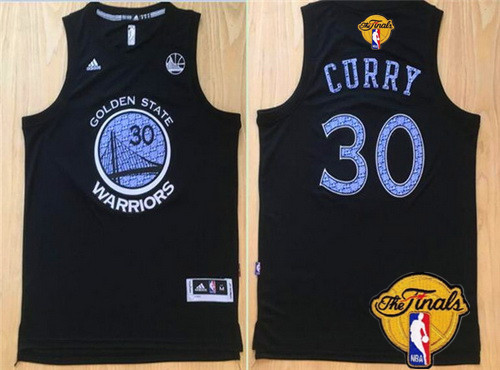 Men's Golden State Warriors #30 Stephen Curry Black With Purple Diamond 2016 The NBA Finals Patch Jersey