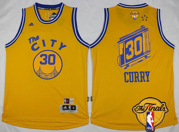 Men's Golden State Warriors #30 Stephen Curry 2015-16 Retro Yellow 2016 The NBA Finals Patch Jersey