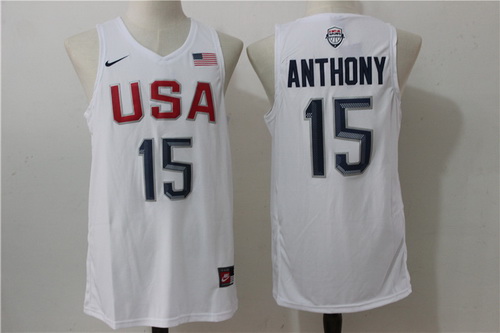 2016 Olympics Team USA Men's #15 Carmelo Anthony White Revolution 30 Swingman Basketball Jersey