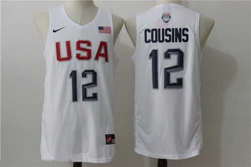 2016 Olympics Team USA Men's #12 DeMarcus Cousins White Stitched NBA Nike Swingman Jersey
