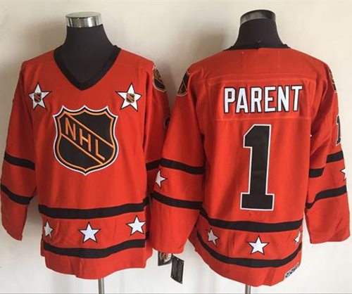 1972-81 NHL All-Star #1 Bernie Parent Orange CCM Throwback Stitched Vintage Hockey Jersey