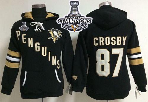 Pittsburgh Penguins #87 Sidney Crosby Black 2016 Stanley Cup Champions Women's Old Time Heidi NHL Hoodie