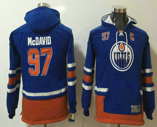 Youth Edmonton Oilers #97 Connor McDavid NEW Royal Blue Pocket Stitched NHL Old Tim Hockey Hoodie